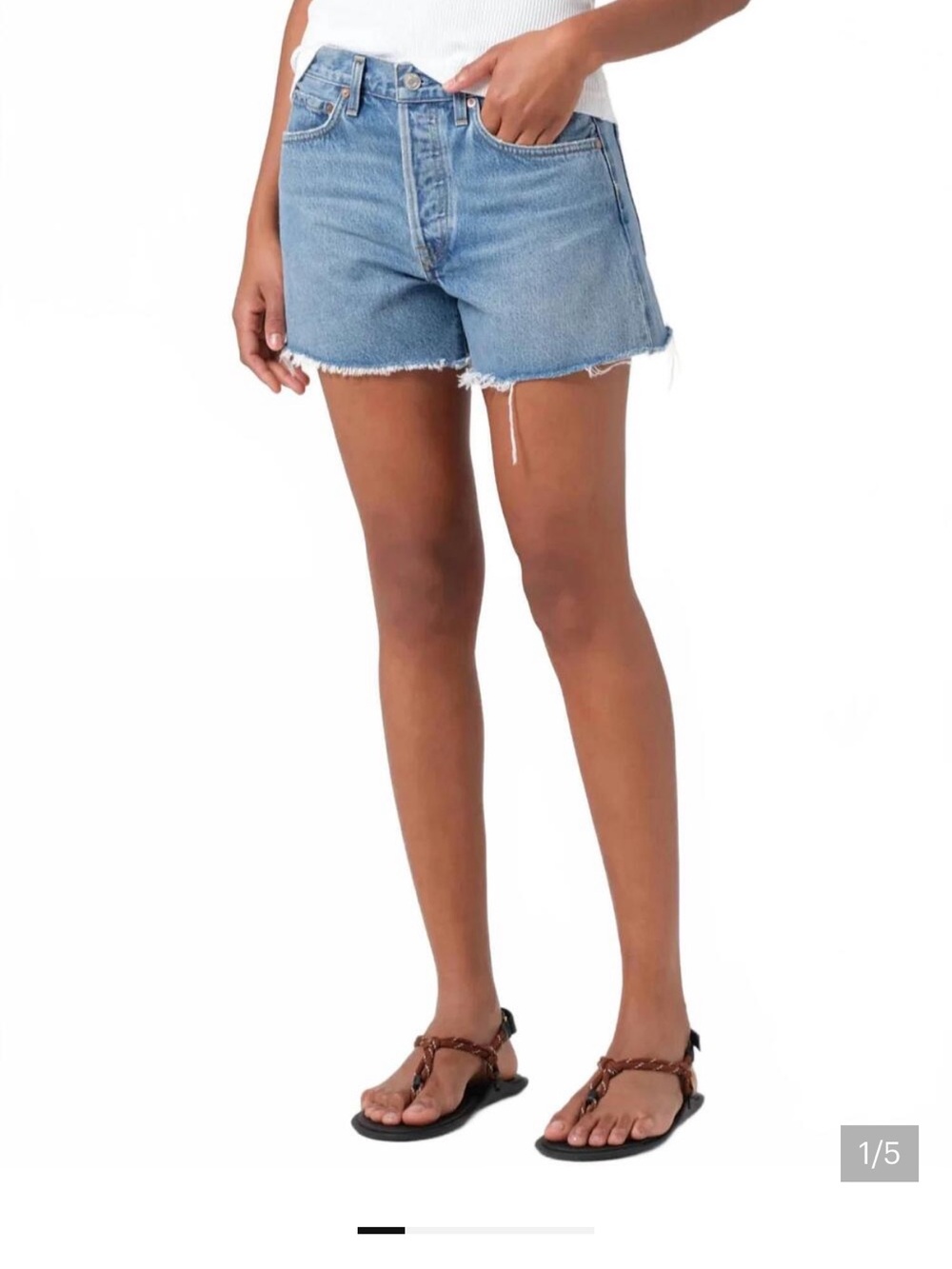 Agolde Light Blue Frayed Hem Denim Shorts